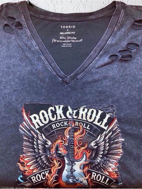 torrid Tops - Custom Upcycled Torrid Distressed Rock & Roll Graphic Tee Washed Black Size 2